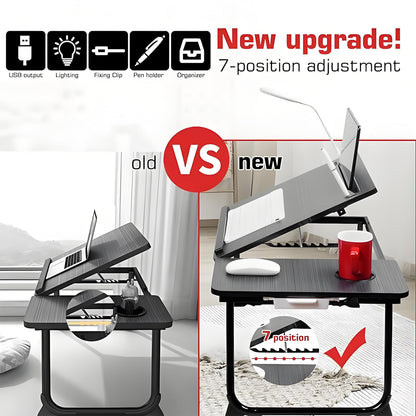 Laptop Desk, Laptop Bed Table with Foldable Legs, Cup Holder, Storage Drawer and USB Charging Port, Lap Desk Suitable for Work, Reading, Writing