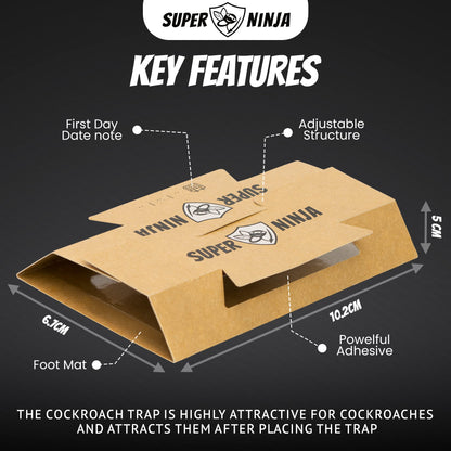 Super Ninja Cockroaches Killer - 60 Traps - Highly Effective and Ecological Cockroach Trap - User Friendly - Up to 3 Months per Trap