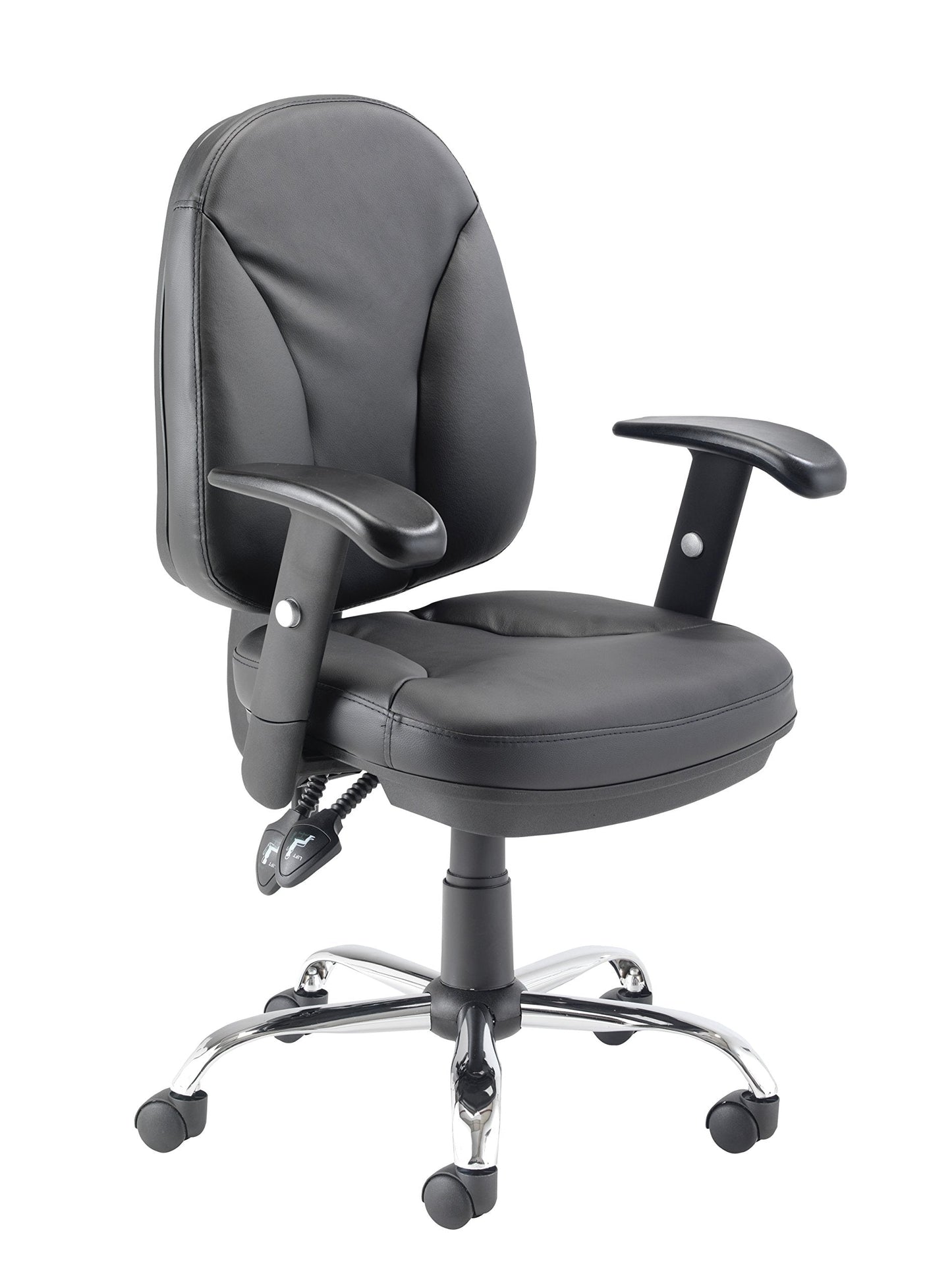 Office Hippo Ergonomic Office Chair with Adjustable Arms, Leather Office Chair with Arms, Desk Chair for Home Office, Swivel, Black