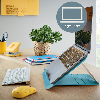 Leitz Adjustable Laptop Stand, Compact Laptop Holder With 4 Height Settings, 80% Recycled Plastic & 100% Recycable, Ergo Cosy Range, Calm Blue