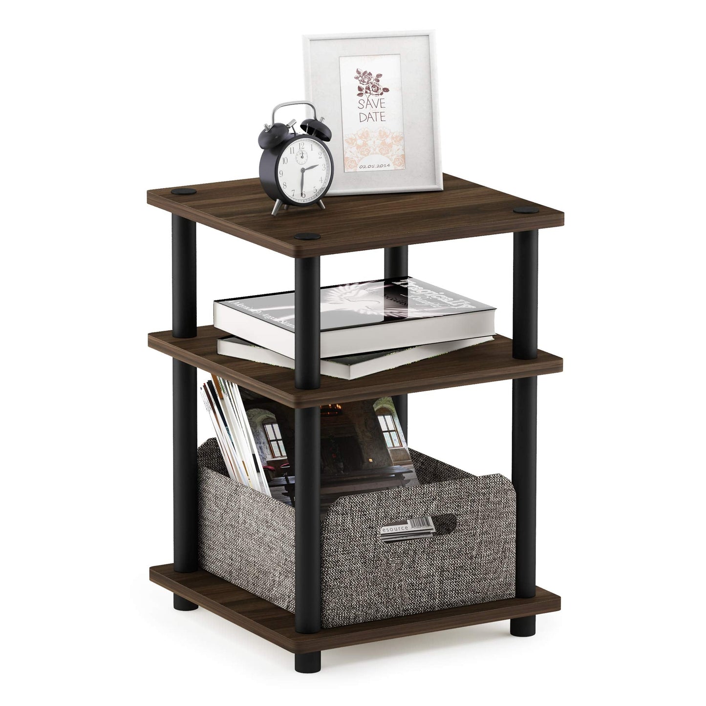 Furinno TURN-N-TUBE Side Table, 3-Tier End Table, Open Shelves Nightstand, Night Stand, Bedside Table, Easy Assembly, for Living Room, Bedroom