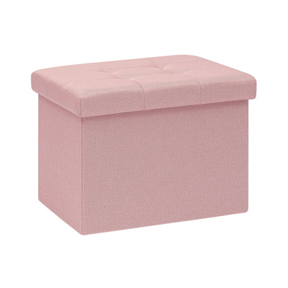 Bonlife Storage Ottoman, Folding Small Foot Rest,Toy Chest Storage Footrest Seat, Footstool for Living Room, Bedroom, Dorm, Fabric,Pink,42x32x32cm