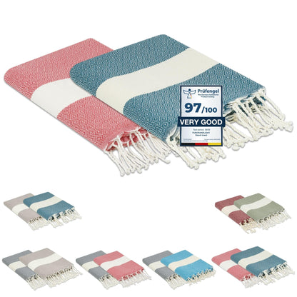 Flora Furora Beach Towel Large 100 x 200 cm: Cotton (Set of 2), Light, Long, Thin, Compact, Premium Quality, Hammam Towel, Sauna Towel