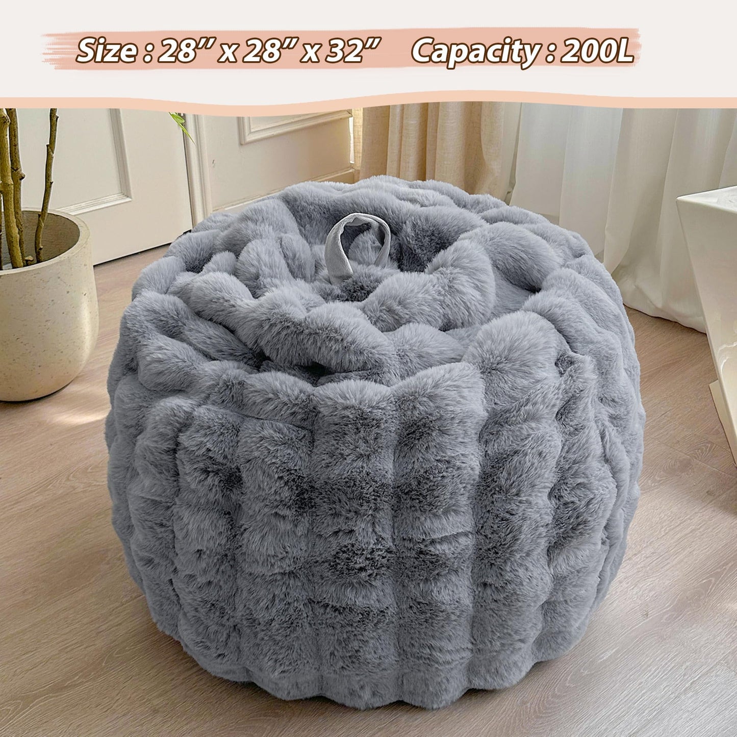 LIFEREVO Kids Fluffy Faux Rabbit Fur Bean Bag Chair Cover, No Filler, Grey