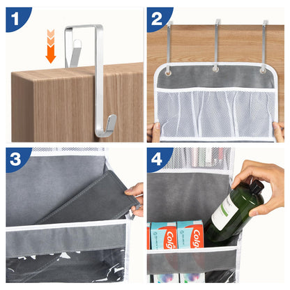 HONZUEN Over Door Hanging Organiser, Back of the Door Storage with 5 Large Shelves & 3 Mesh Pockets, Transparent Windows, Reinforced Hooks