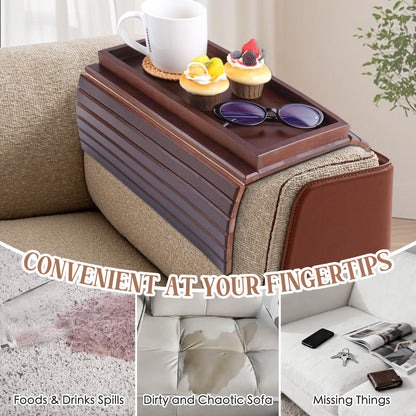 WGNIVOROUS Natural Bamboo Sofa Arm Tray, Armchair Tray, Adjustable Sofa Support, Sofa Side Table for Remote Control, Drink, Snacks, Magazine (brown)