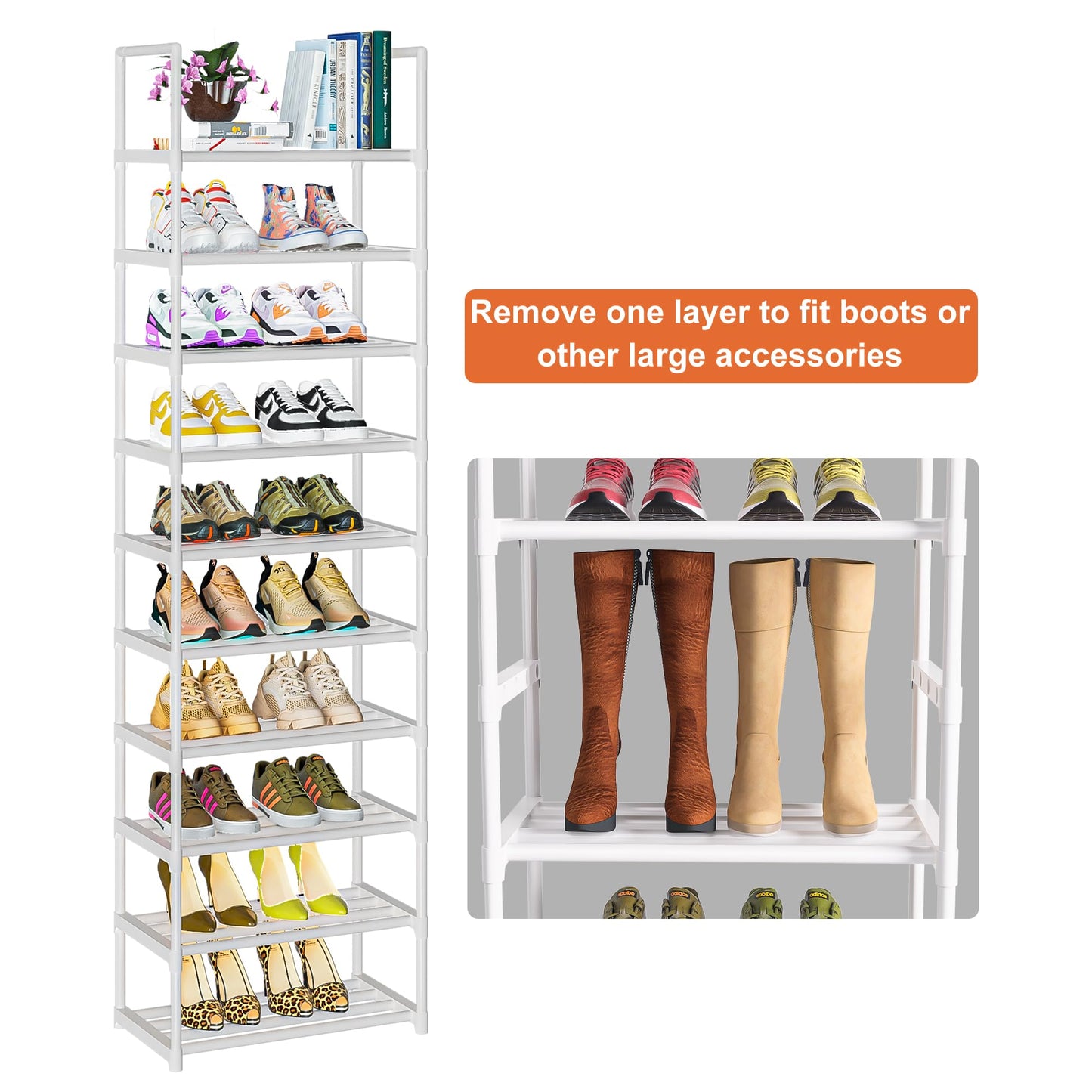 OYREL Shoe Rack, 10 Tier Tall Sturdy Metal Shoe Storage Organizer White