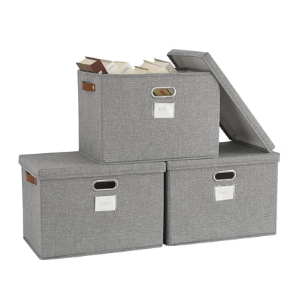 Bagnizer Storage Boxes with Lids 3PCS Foldable Fabric Storage Boxes Large Stackable Storage Baskets for Shelves Storage Box for Clothes Wardrobe Grey