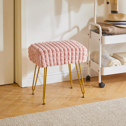 IBUYKE Makeup Vanity Chair, Rectangular Footrest Stool, Pink WBD003P