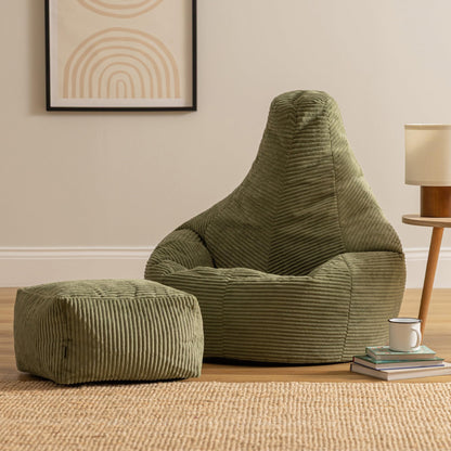 icon Dalton Cord Bean Bag & Footstool with Filling Included, Green