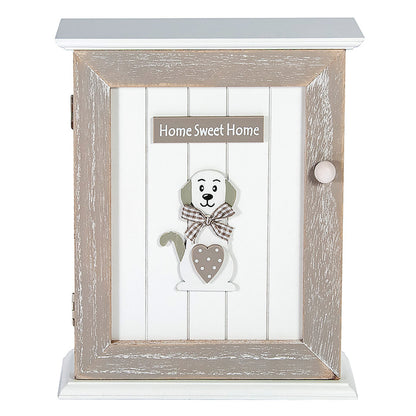 SPOTTED DOG GIFT COMPANY Key Box Wall Mounted Wooden Key Cupboard Cabinet with 6 Hooks for Hallway, Decorative Grey Dog Themed Home Decor