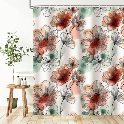 Hopomoon Watercolour Floral Shower Curtain, Waterproof Polyester Bath Curtain, Botanical Print Decorative Boho Abstract Art Shower Curtain with 12