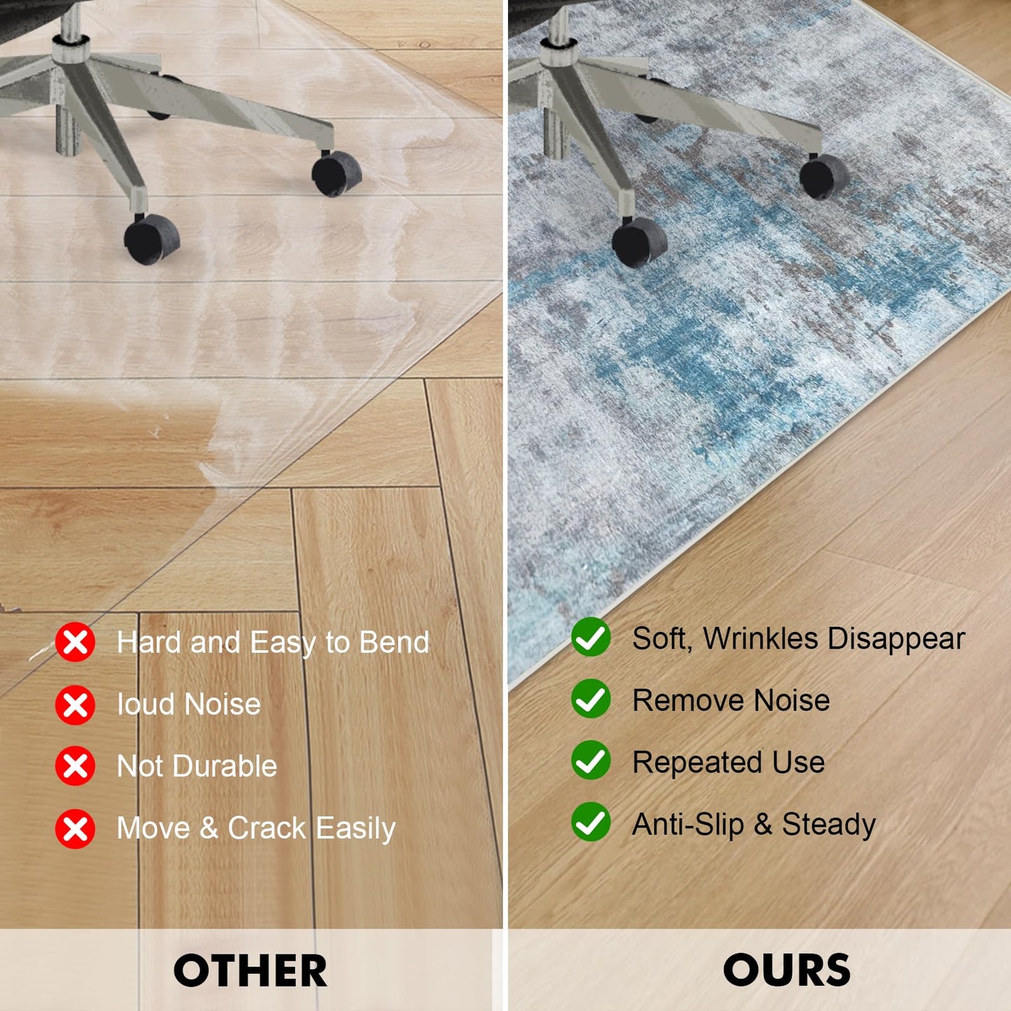 Office Chair Mat 120 x 150 cm, Floor Protector for Office Chair, Anti-Slip