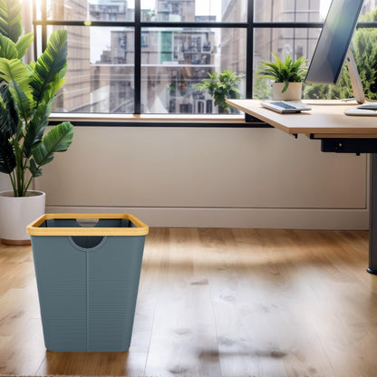 Vireon Waste Paper Bin with Bamboo Frame 30L Waste Basket with Oxford Fabric - Desk Bins for Office & Home Accessories (Grey, Square, 30, Litres)