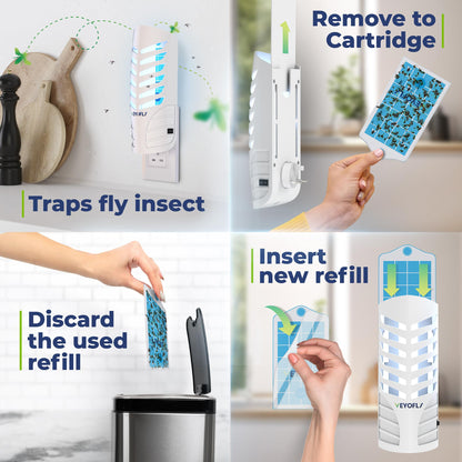 VEYOFLY Fruit Fly Traps for Indoors, Fly-Trap, (2 Device + 6 Refills) Fly-Catcher, Gnat-Traps for House Indoor, Plug in Light Flying Insect-trap, Bug