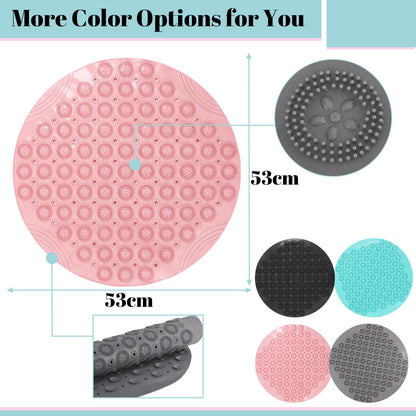 Shower Bath Mat 53x53cm,Extra Round Shower Mat Anti Mould Bath Mats Pink,Non Slip Bath Mat for Tub,Shower Mats with Suction Cups,Drain Holes,Machine