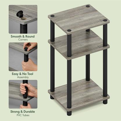 Furinno TURN-N-TUBE Side Table, 3-Tier End Table, Night Stand, Bedside Table, for Living Room, Bedroom, Grey Oak