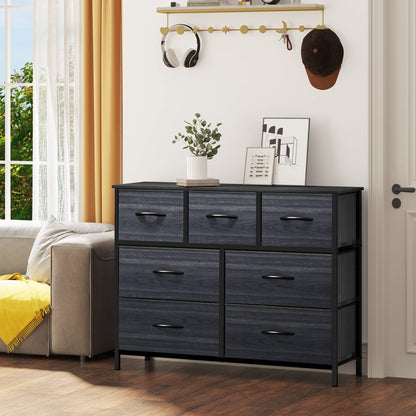 YITAHOME Chest of Drawer Bedroom with 7 Drawers Storage Unit Steel Frame Wood Top Fabric Dresser for Bedroom Living room,Closet,Black wood grain