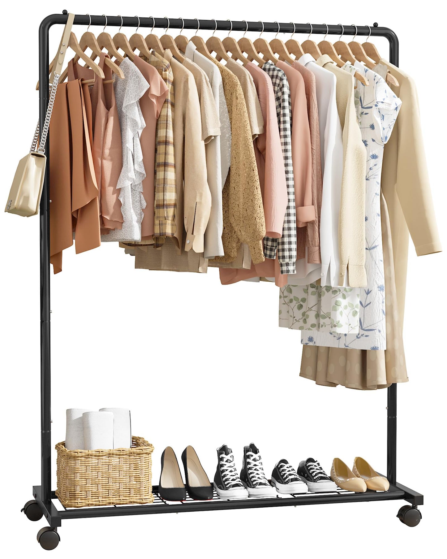 Sakugi Movable Clothes Rail with Shoe Shelf, 110x43x149cm, Black