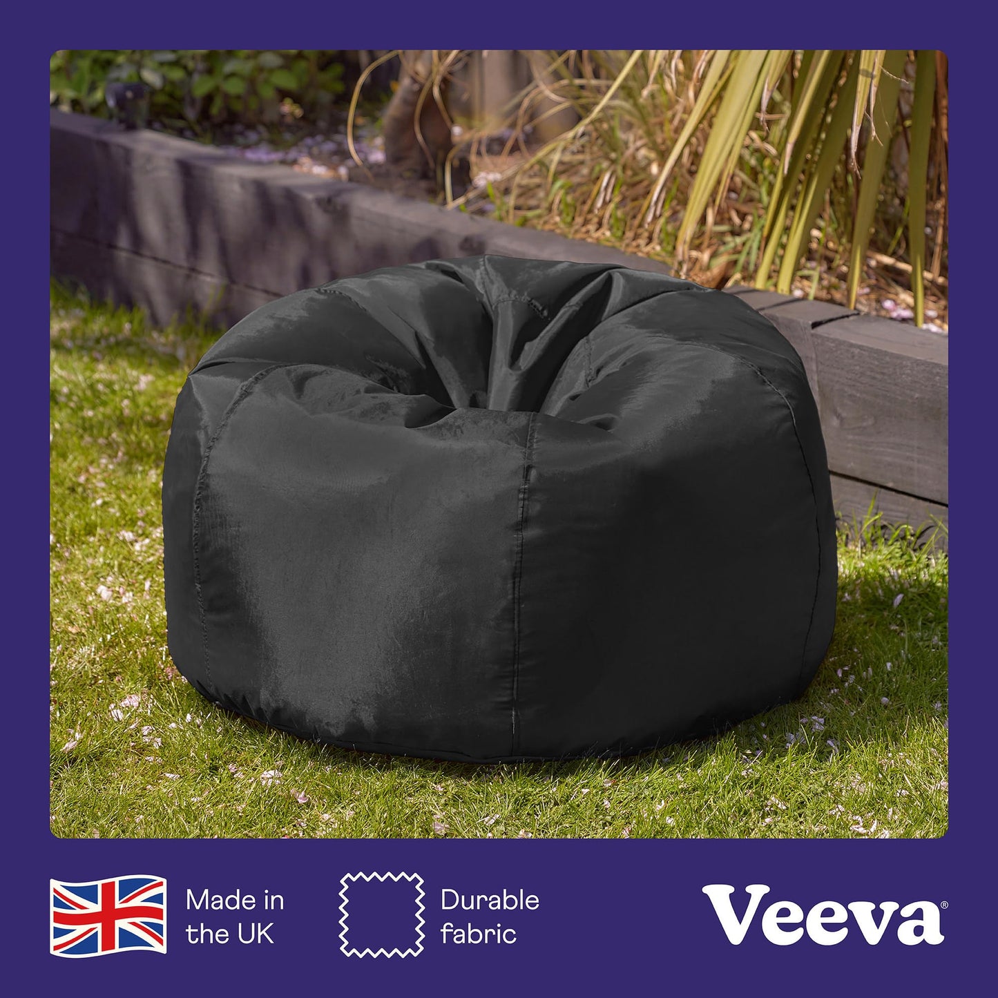 Bean Bag Bazaar Outdoor Bean Bag, Black, Water Resistant Fabric, Large Beanbag with Filling Included, Floor Chair, Garden Chair, Outdoor Seating,