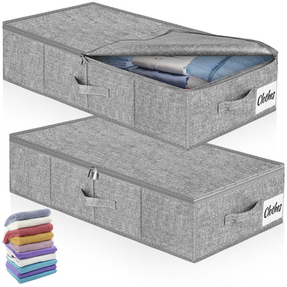 BOBILIFE Under bed storage box, 2pcs foldable under bed storage box, 33.46×15.75×4.72in with 3 handles and double zipper