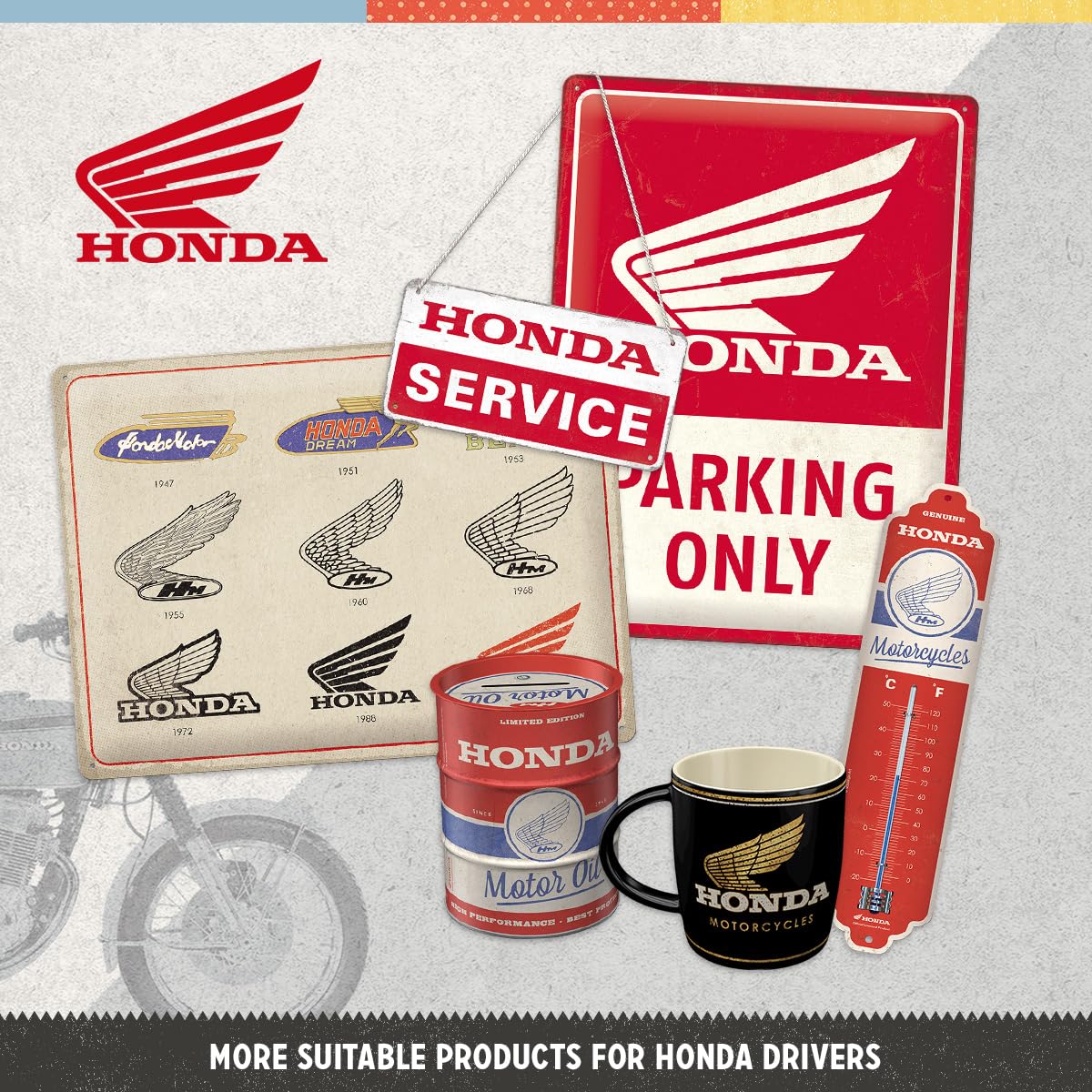 Nostalgic-Art Honda MC - Parts & Accessories Gold - Retro Flat Storage Container - 2.5L - BIKER GIFT IDEA - Official License Product