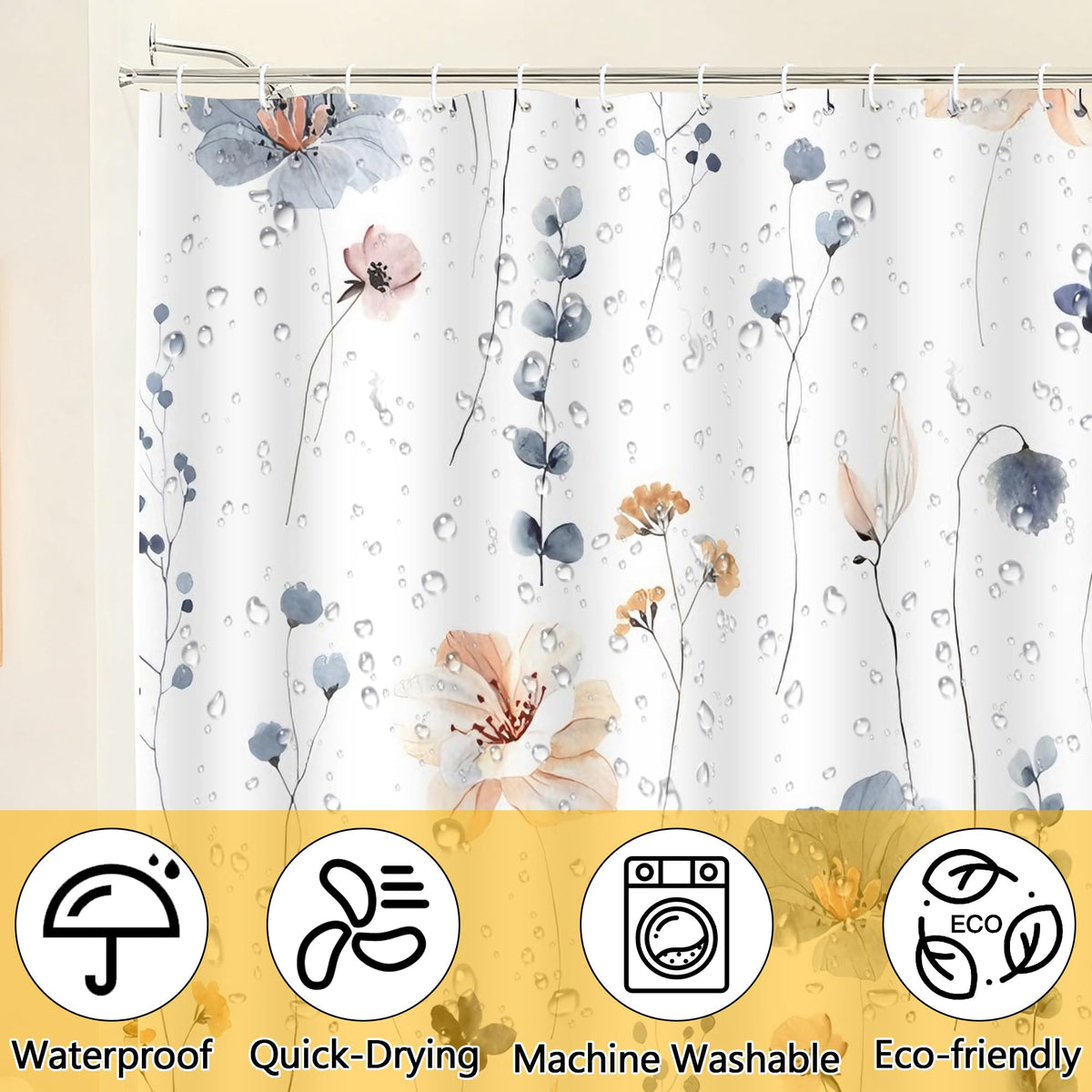 LOSYHU Shower Curtain, Mould Proof Shower Curtain for Bathroom, with 12 Hooks, 180 x 180 cm Waterproof Polyester Fabric Shower Curtains