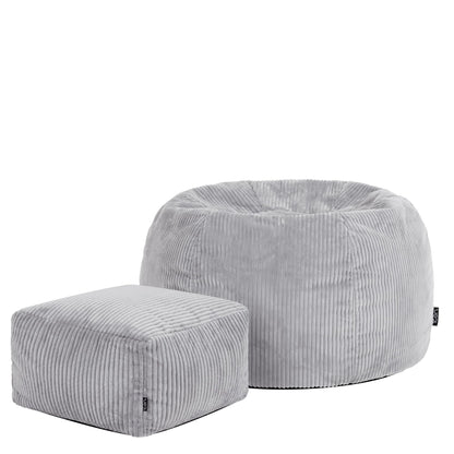 icon Kingston Cord Bean Bag & Footstool with Filling Included, Grey