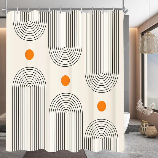 Lerores Shower Curtain 180 x 200 cm Geometric Curve, Weighted Hem, Anti-Mould Textile, Water-Repellent, Washable Polyester Fabric Bath Curtains for