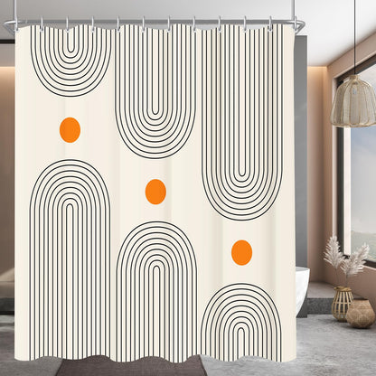 Lerores Shower Curtain 180 x 180 cm Geometric Curve, Weighted Hem, Anti-Mould Textile, Water-Repellent