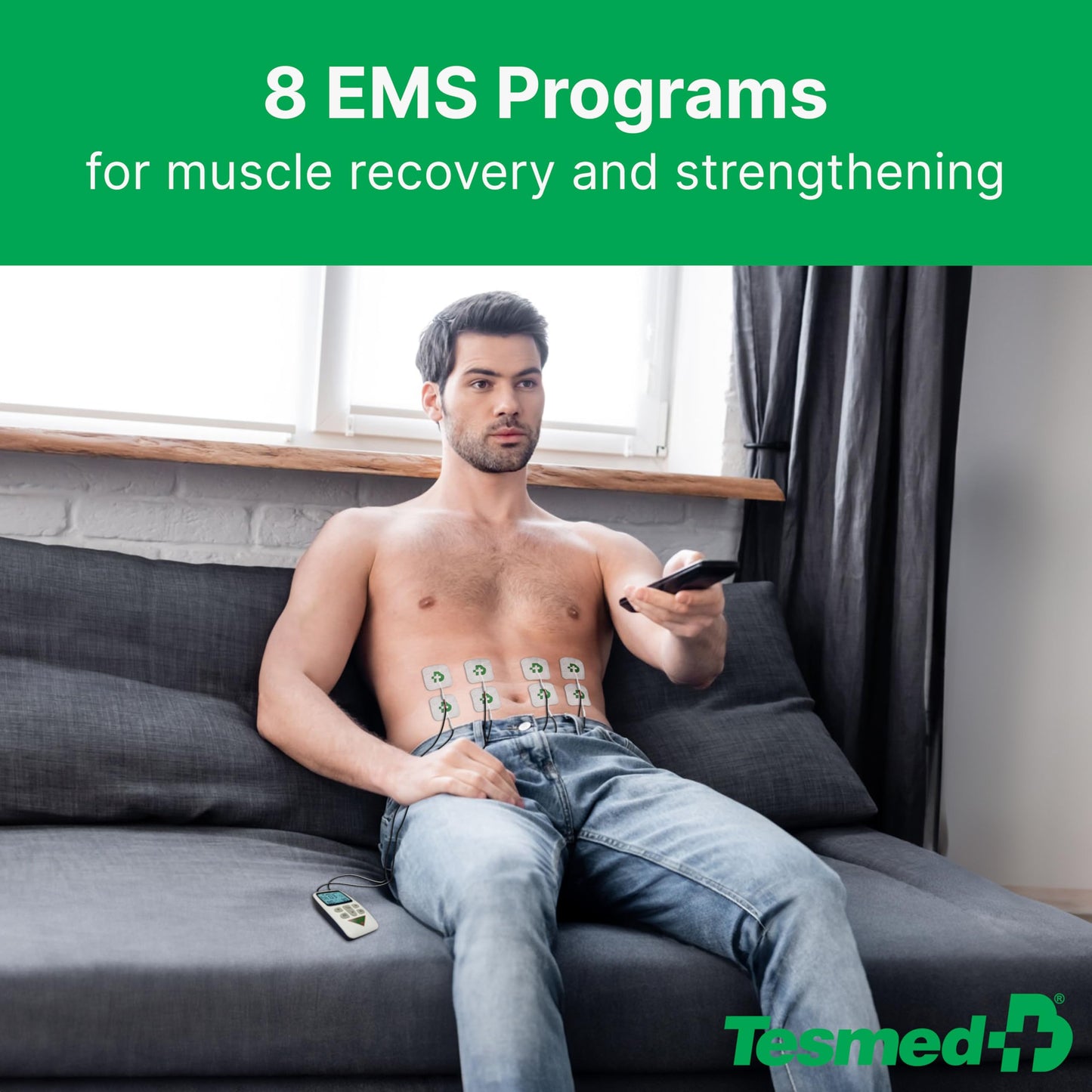 TESMED Fit Muscle Electrostimulator for EMS, TENS, Massage (3 in 1), 22 programs of which 6 are customizable, perfect for relieving Pain and