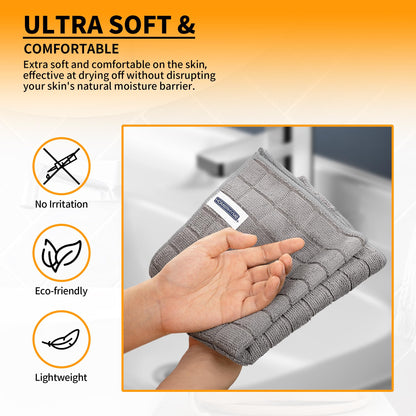 HOMERHYME Hand Towels, 12 Pack 25''*15'' Microfiber Bathroom Hand Towels, Grey All-Purpose Quick Dry Lint Free Soft Absorbent Bulk Checkered