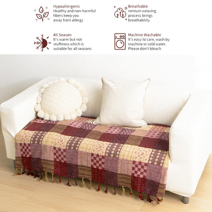 VANJOROY Bohemian Large Patchwork Sofa Bed Throw Blanket with Tassels For 2 3 Seater, 100% Chenille Soft Multi-function Throw for Couch,