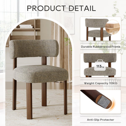 COLAMY Wooden Dining Chairs Set of 2, Fabric Chairs for Dining Room with Open Curved Backrest and Thick Seat Cushion