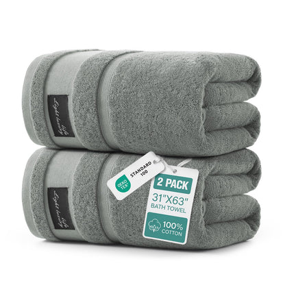 REDKISS 2 Pack Gray Large Bath Towels -160 x 80CM Cotton Thick Shower Towel