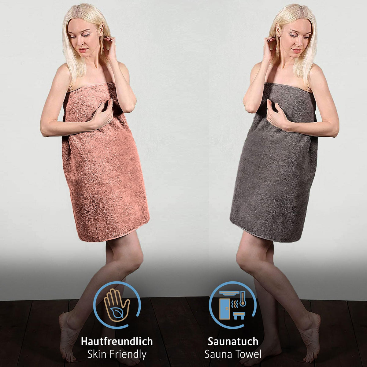 Komfortec Bath Towels, 100% Cotton, Quick Dry, 70x200, Grey & Pink