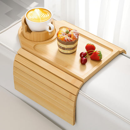 Kssiaz Couch Arm Tray, Bamboo Sofa Tray Table for Couch, Sofa Arm Tray with Cup Holder, Non-Slip Armrest Organizer for Drink, Cup, Snack, Control