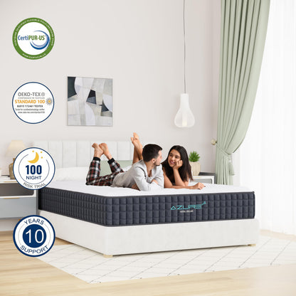 Azure Single Mattress, 3FT Single Hybrid, 10 Inch Breathable Memory Foam, Medium Firm, Individual Pocket Springs, 100 Night Trial