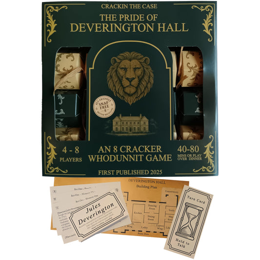 Crackin Games Co 4?8 Player Mystery Dinner Party Game Told Through 8 Snap-Free Party Crackers ? The Pride of Deverington Hall | Plastic Free,