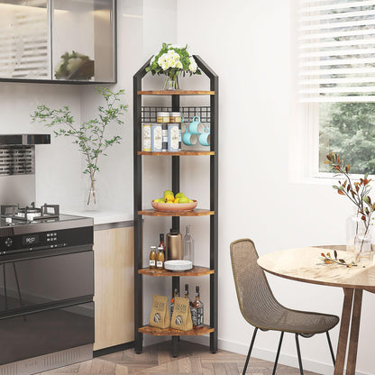 YMYNY 5 Tier Corner Shelf, Height 176CM Storage Shelf Unit Multi-Purpose Bookshelf Plant Stand, for Living Room, Bathroom, Kitchen, Bedroom, Office,