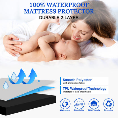 Sufdari Waterproof Mattress Protector double,135x190cm Mattress Cover for Bed,30cm Deep Pocket Fitted Sheet Style Mattress Protector with Elastic