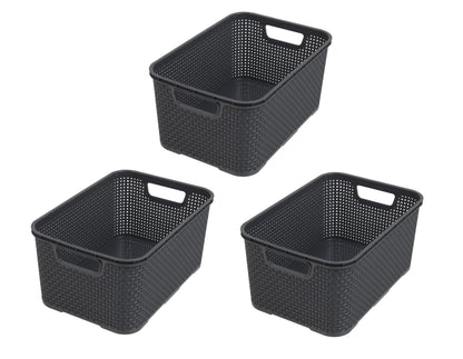 BranQ - Home essential Basket in Rattan Design Set of 4 Size M 10 L Polypropylene Plastic Anthracite
