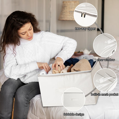 flaxarne Durable See-through Storage Box Bins with Dual Handles and zipper Lid Foldable Organizer for Clothes Toys Blankets Books 16 * 12 * 8 Inches