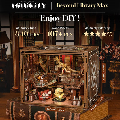 Minicity Book Nook Kit, DIY Miniature Dollhouse Booknook Kit, 3D Wooden Puzzle Bookend Bookshelf Insert Decor with LED Light for Teens and