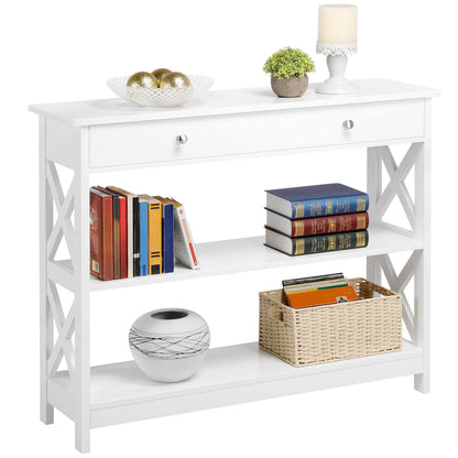 Yaheetech Console Table, Drawer & Shelves, 99.8 × 29.8 × 80 cm, White