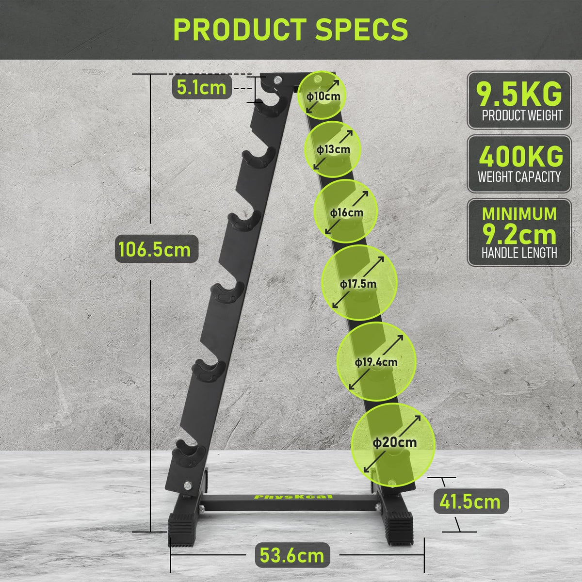 PhysKcal 6-Tier Weights Storage Dumbbell Stand, Dumbbell Rack Heavy Duty Steel 400kg Load Bearing, Dumbbell Tree Stand Weights Holder for Home Gym