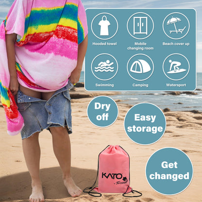 Kato Tirrinia Poncho Towel Adult, Large Changing Robe Towel, Surf Beach Towel, Quick Dry Swim Robe with Hood, Super Water Absorbent
