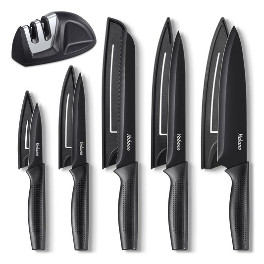 Knife Set, 5 Pieces Kitchen Knives Set with Healthy Anti-Rust Coating, Dishwasher Safe, Stainless Steel Chef Knife Sets with 5 Blade Guards and Knife