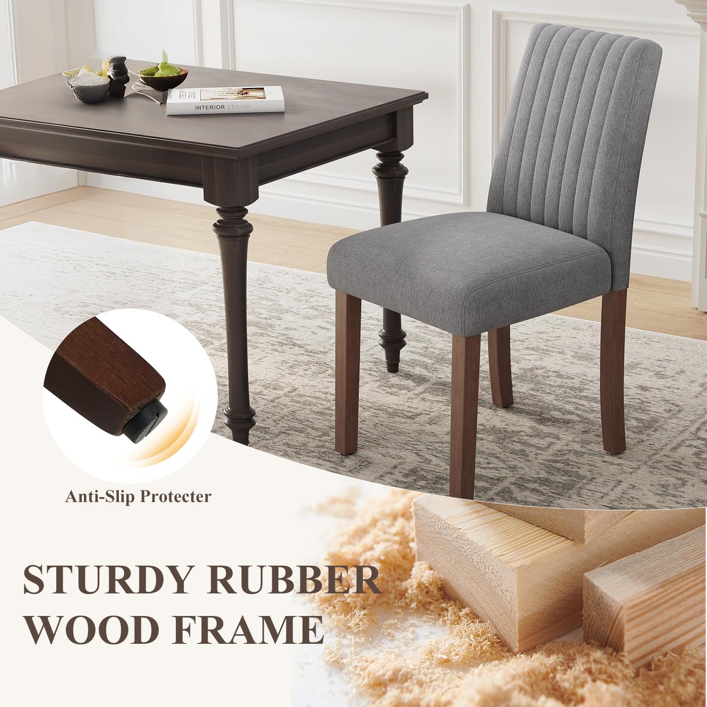COLAMY Dining Chairs Set of 4 with Thick Seat Cushion, Fabric Chairs for Dining Room with Wood Legs and Ergonomic High Back