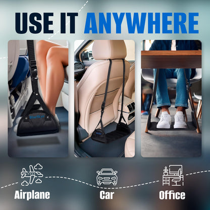 Flat Travel Foot Rest Portable Adjustable Folding Hanging Foot Hammock - for Airplane, Office, Under Desk, Car